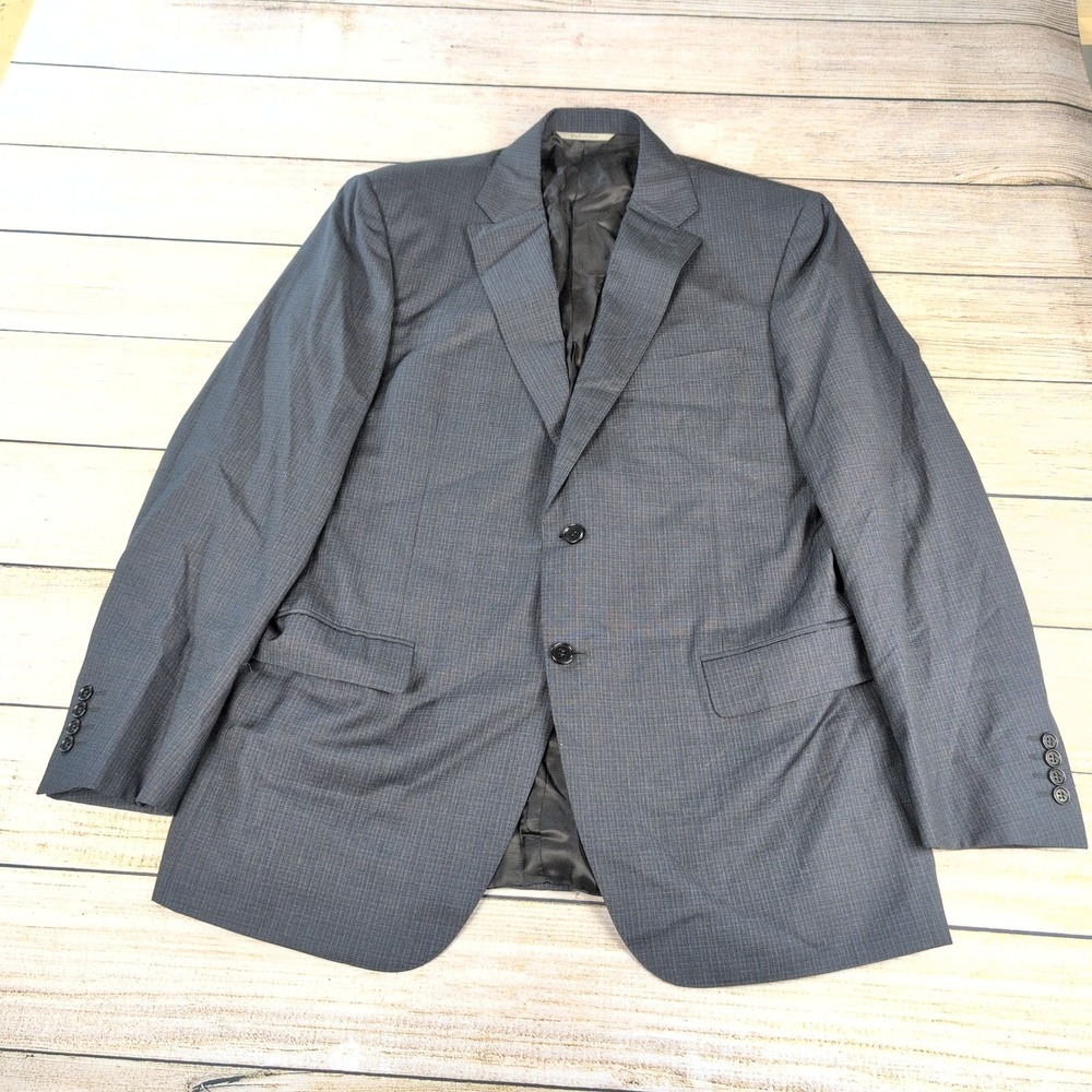 Canali 1934 Mens Gray Blue Wool Micro Check Sport Coat Blazer Italy 52R 42R